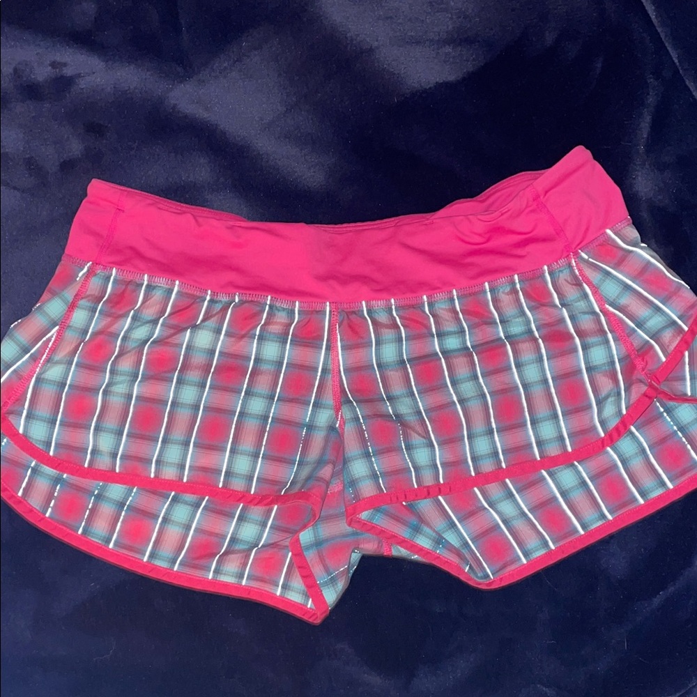 lululemon Speed Up 2.5 Low Rise Pink and Blue Plaid Athletic Shorts